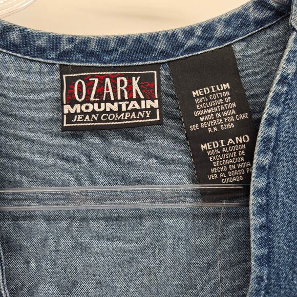 Vintage Ozark Embroidered Denim Vest Size MD 90s Western Grandma Cottage - Picture 3 of 7